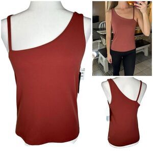 Zella Studio Red Jelly Luxe Asymmetric One Shoulder Activewear Support Tank Top